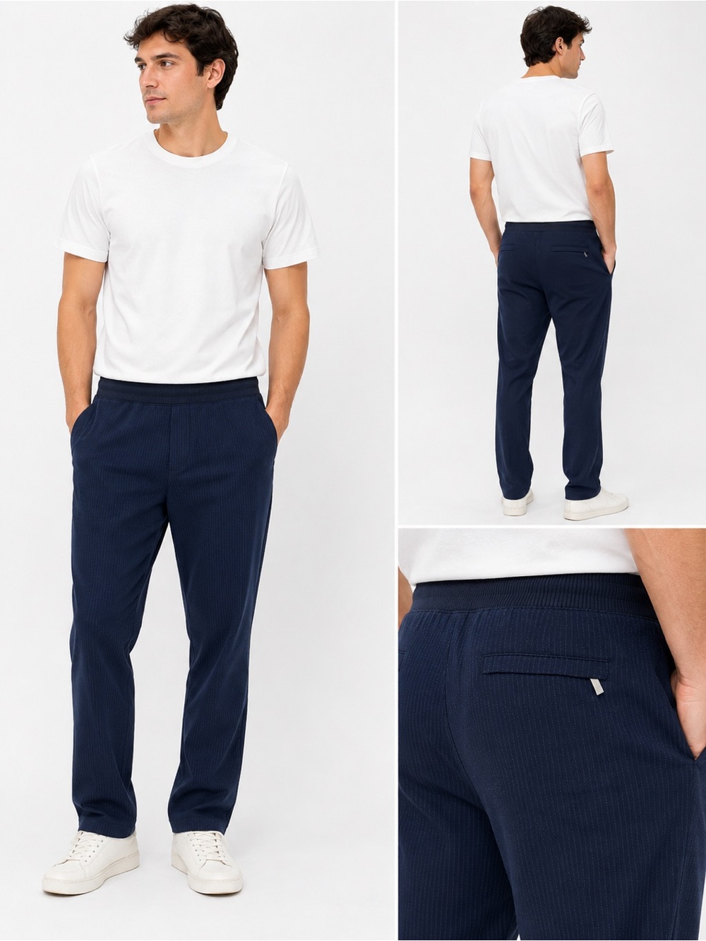 Perry Ellis Men’s Navy Pinstripe Pull-On Dress Pants | Elastic Waist
